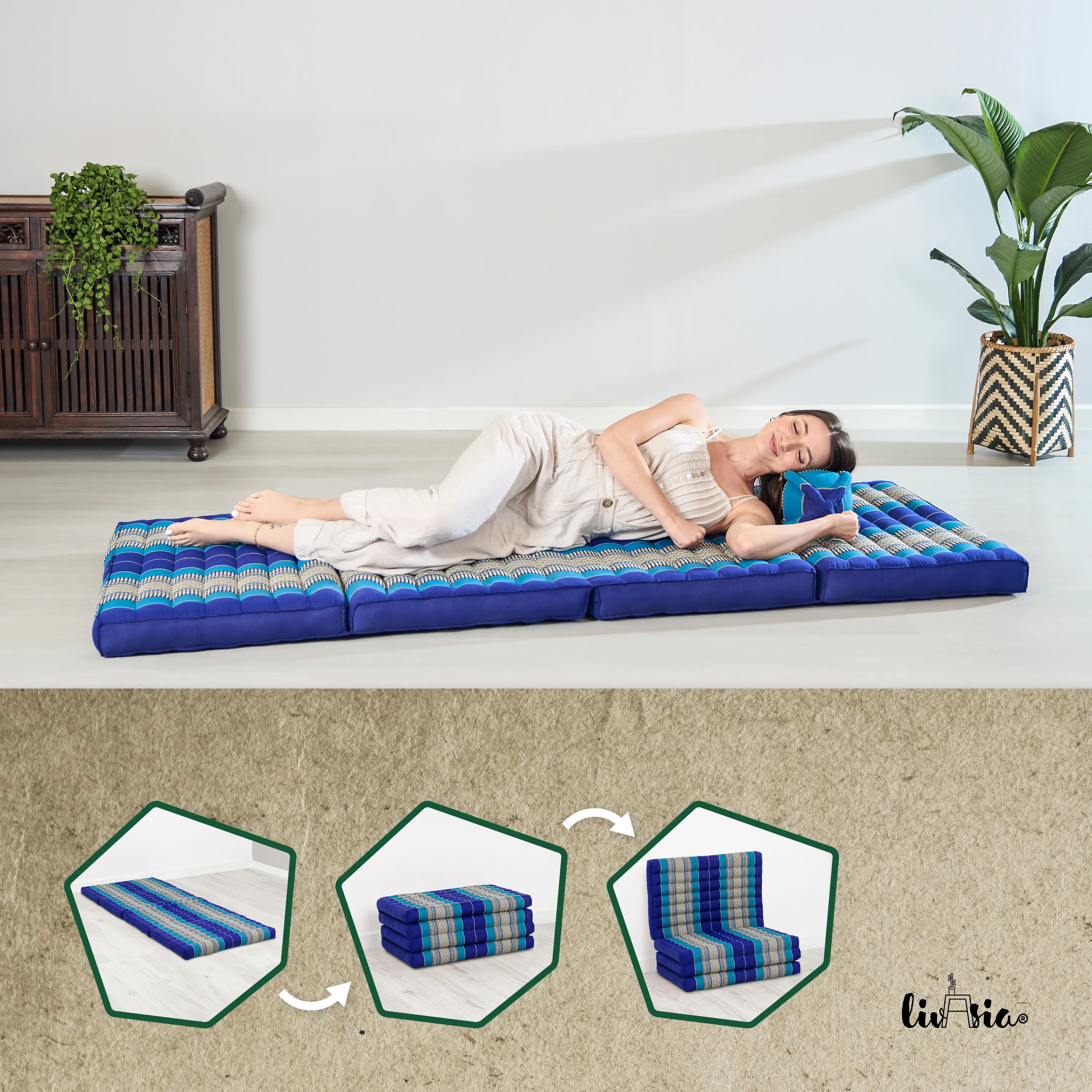 Kapok Folding Mattress, 80 cm wide, Classic