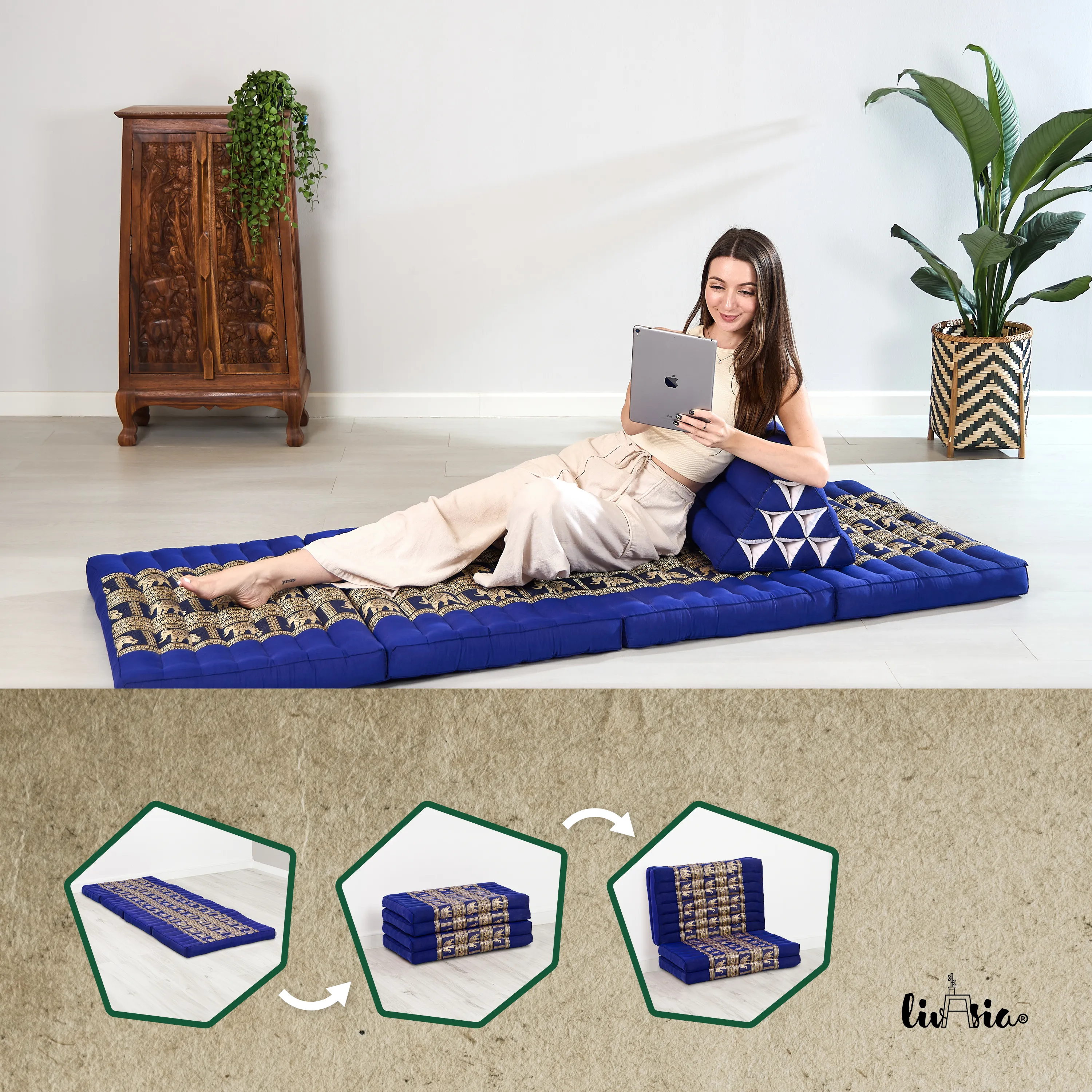 Kapok Folding Mattress, 80 cm wide, Deluxe