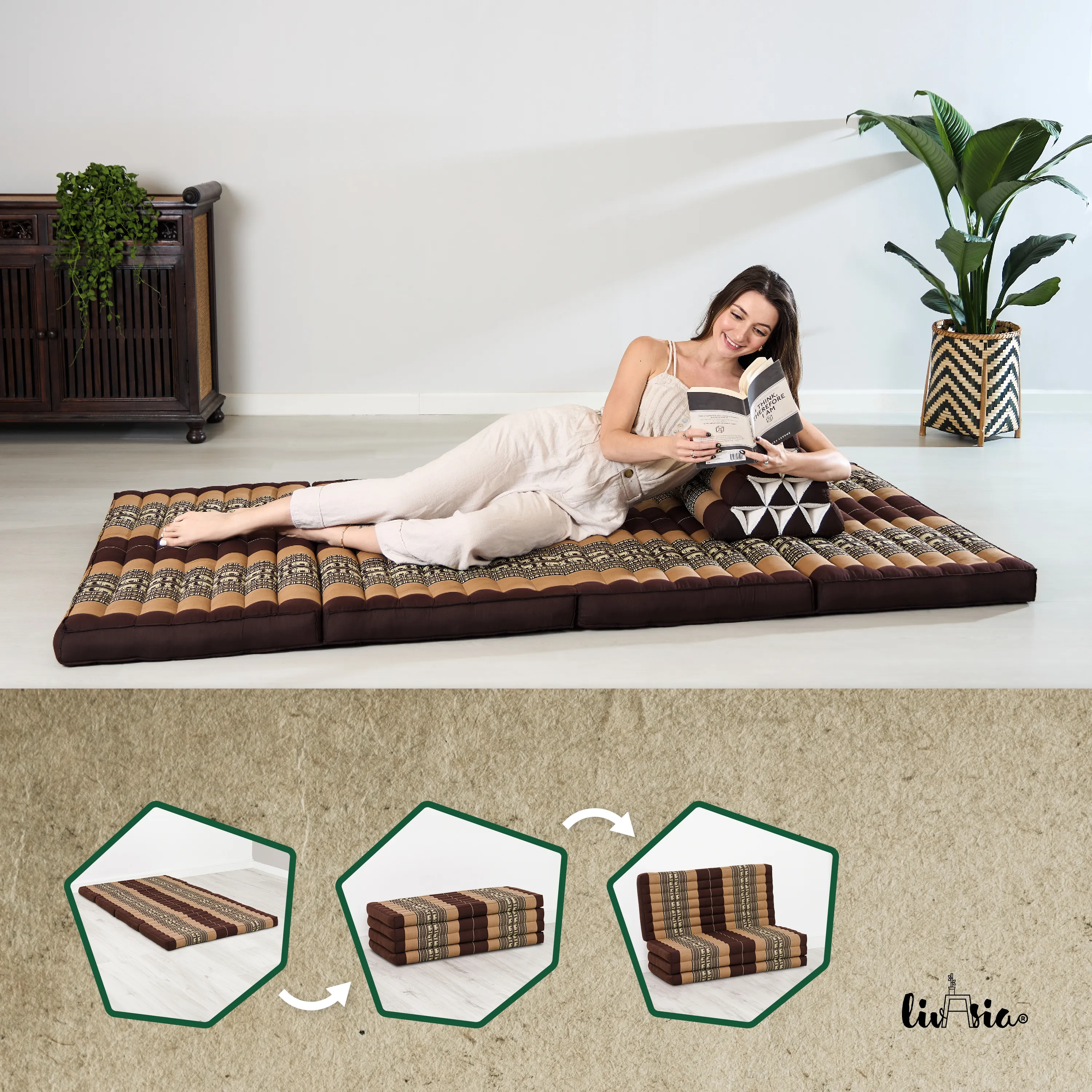 Kapok Folding Mattress, 110 cm wide, Classic