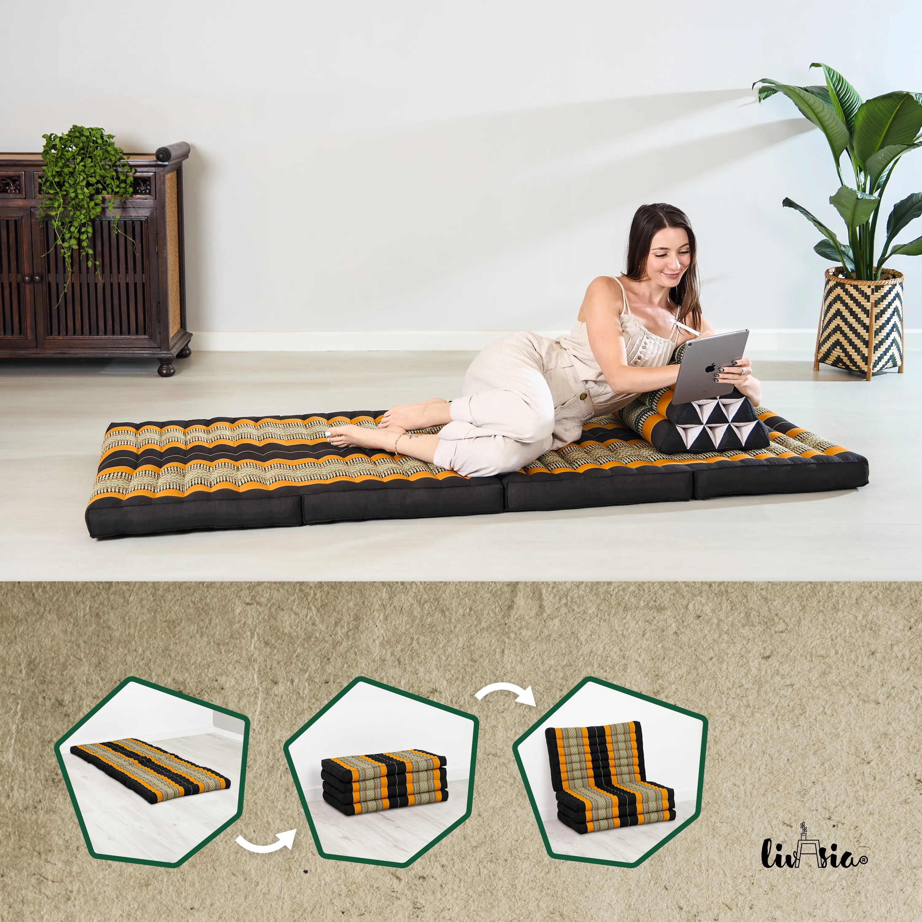 Kapok Folding Mattress, 80 cm wide, Classic
