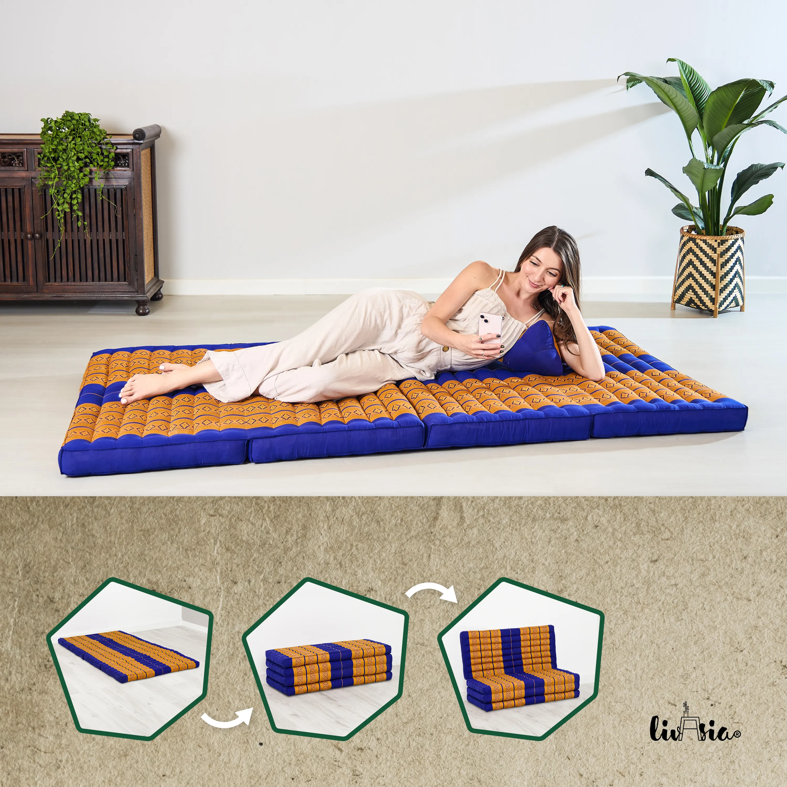 Kapok Folding Mattress, 110 cm wide, Classic