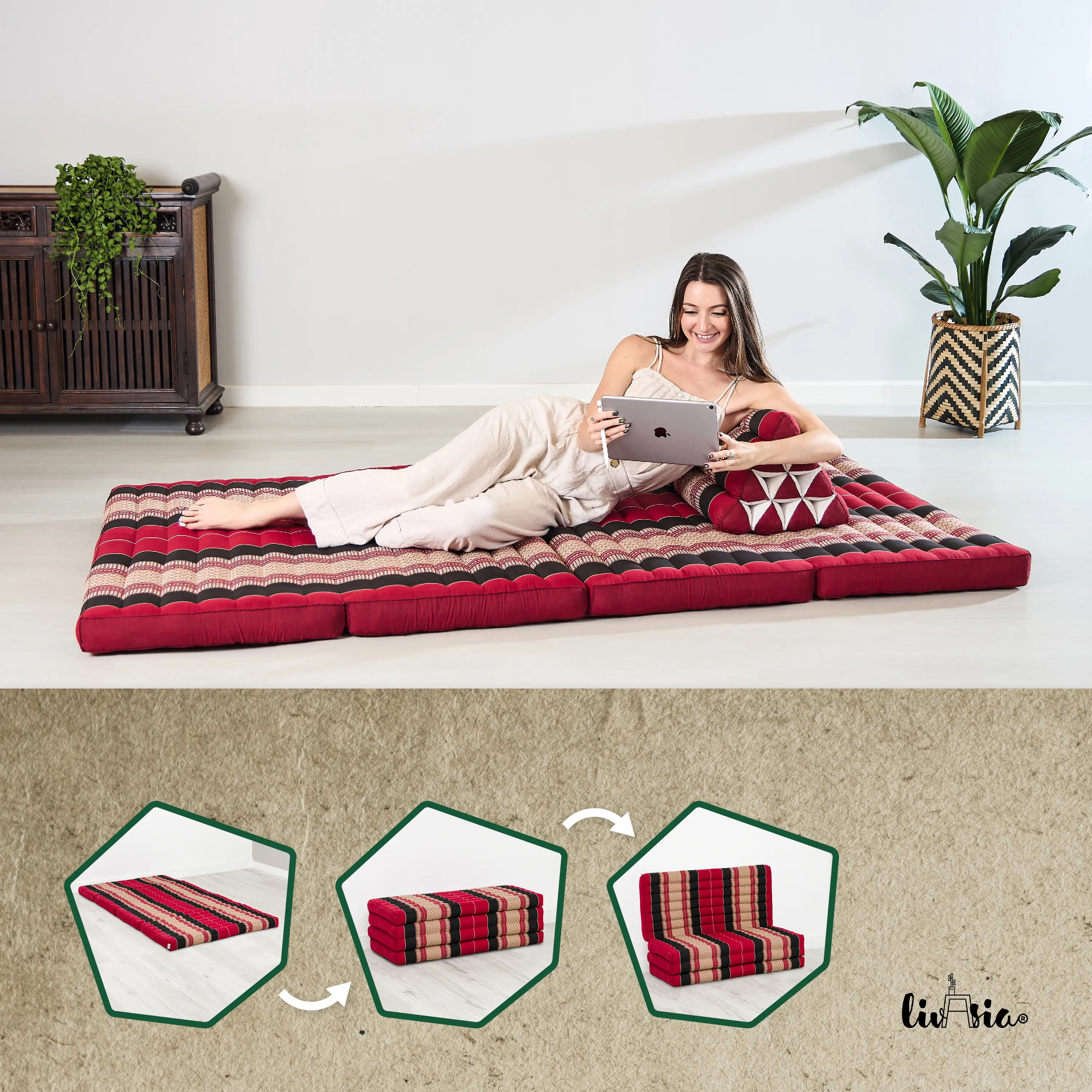 Kapok Folding Mattress, 110 cm wide, Classic