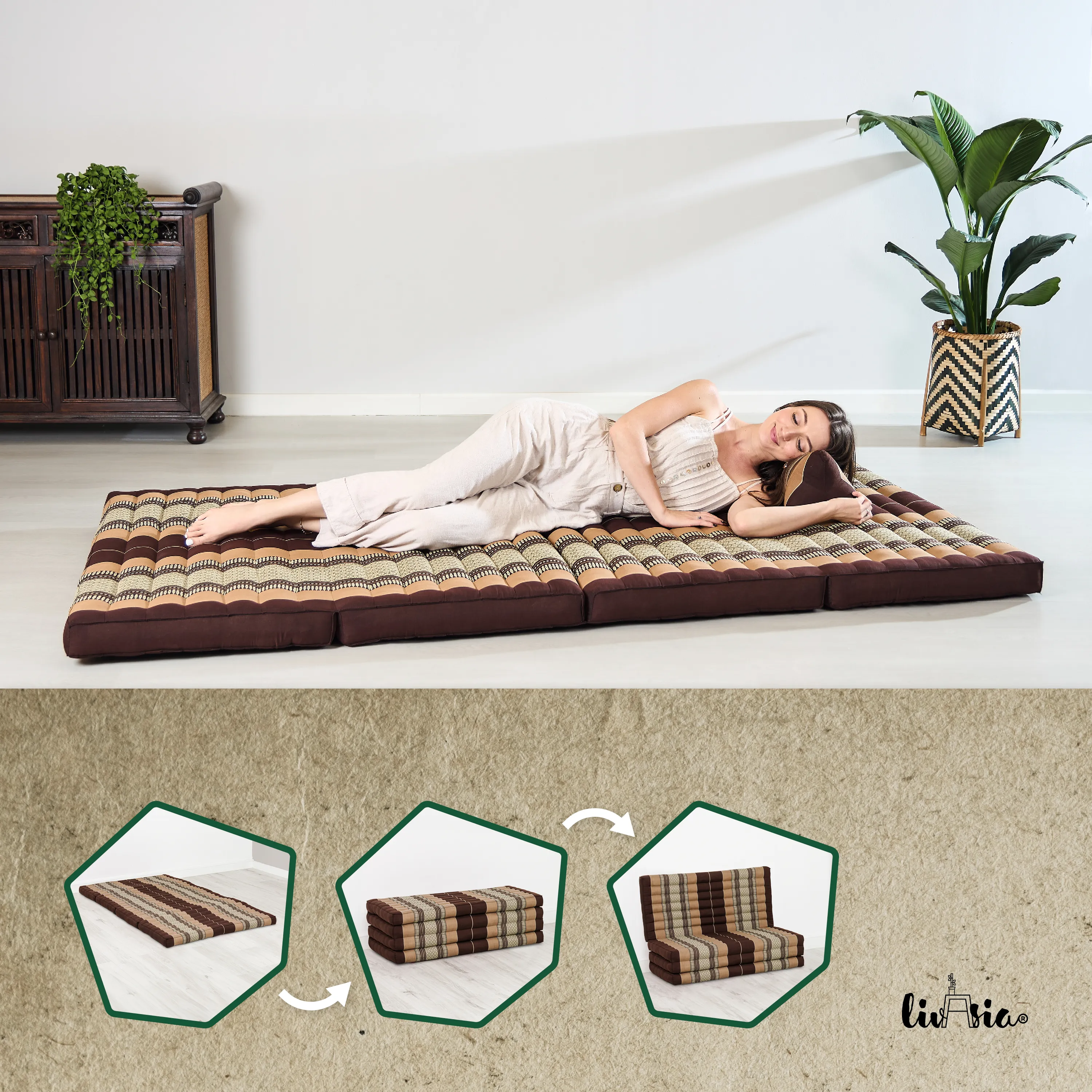Kapok Folding Mattress, 110 cm wide, Classic