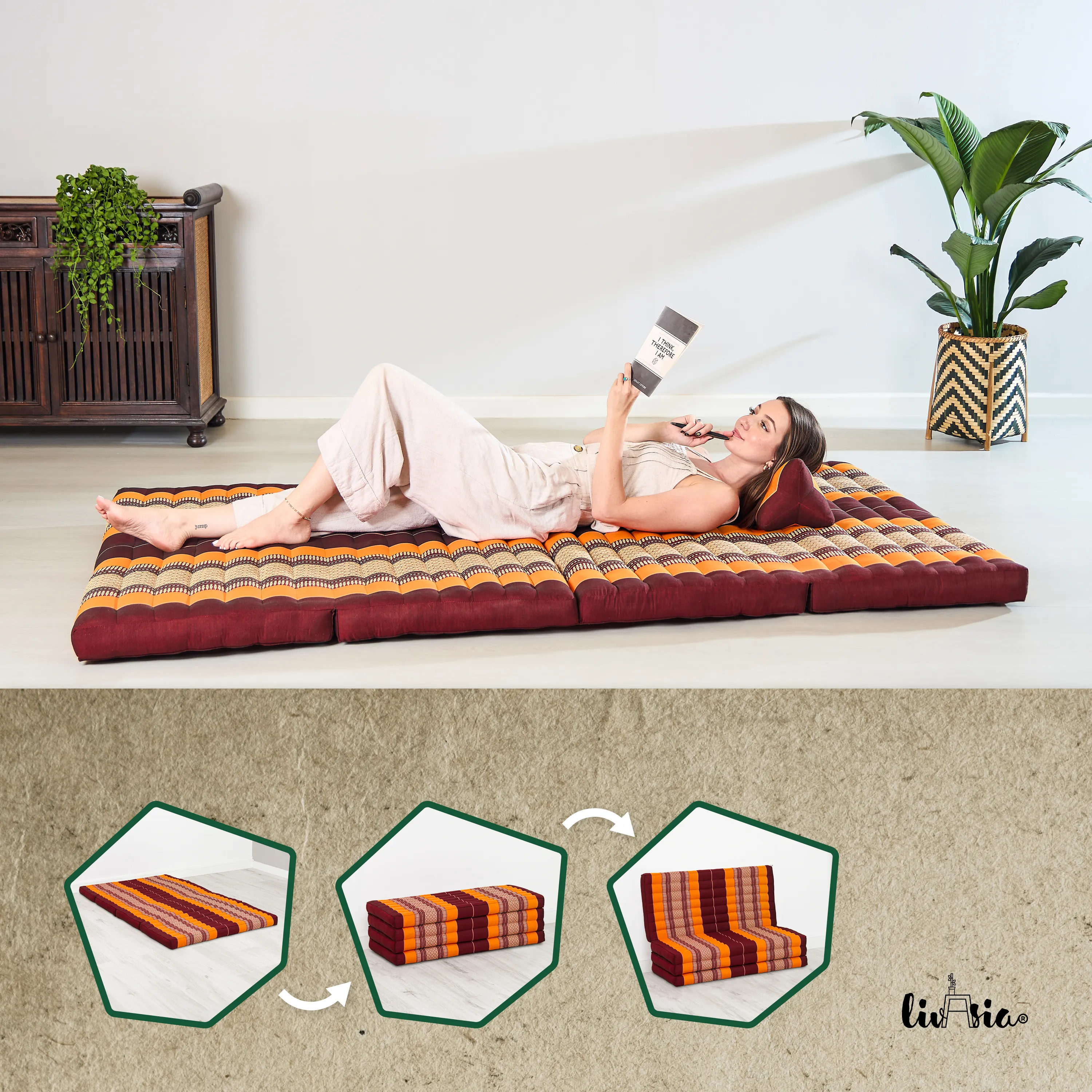 Kapok Folding Mattress, 110 cm wide, Classic