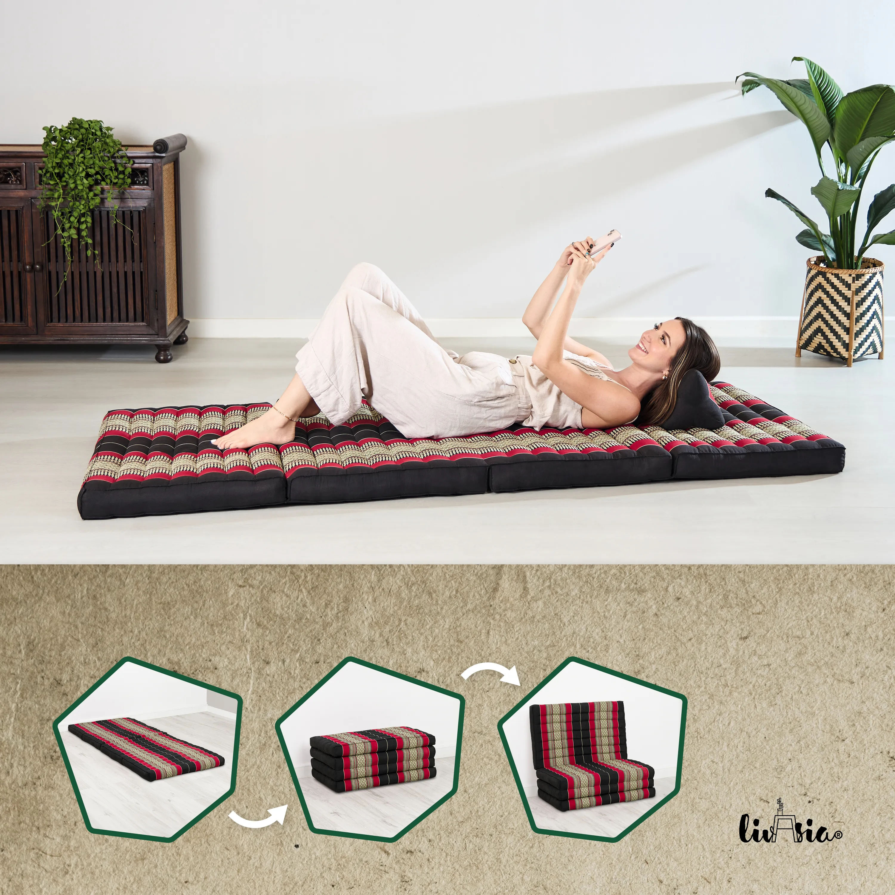Kapok Folding Mattress, 80 cm wide, Classic