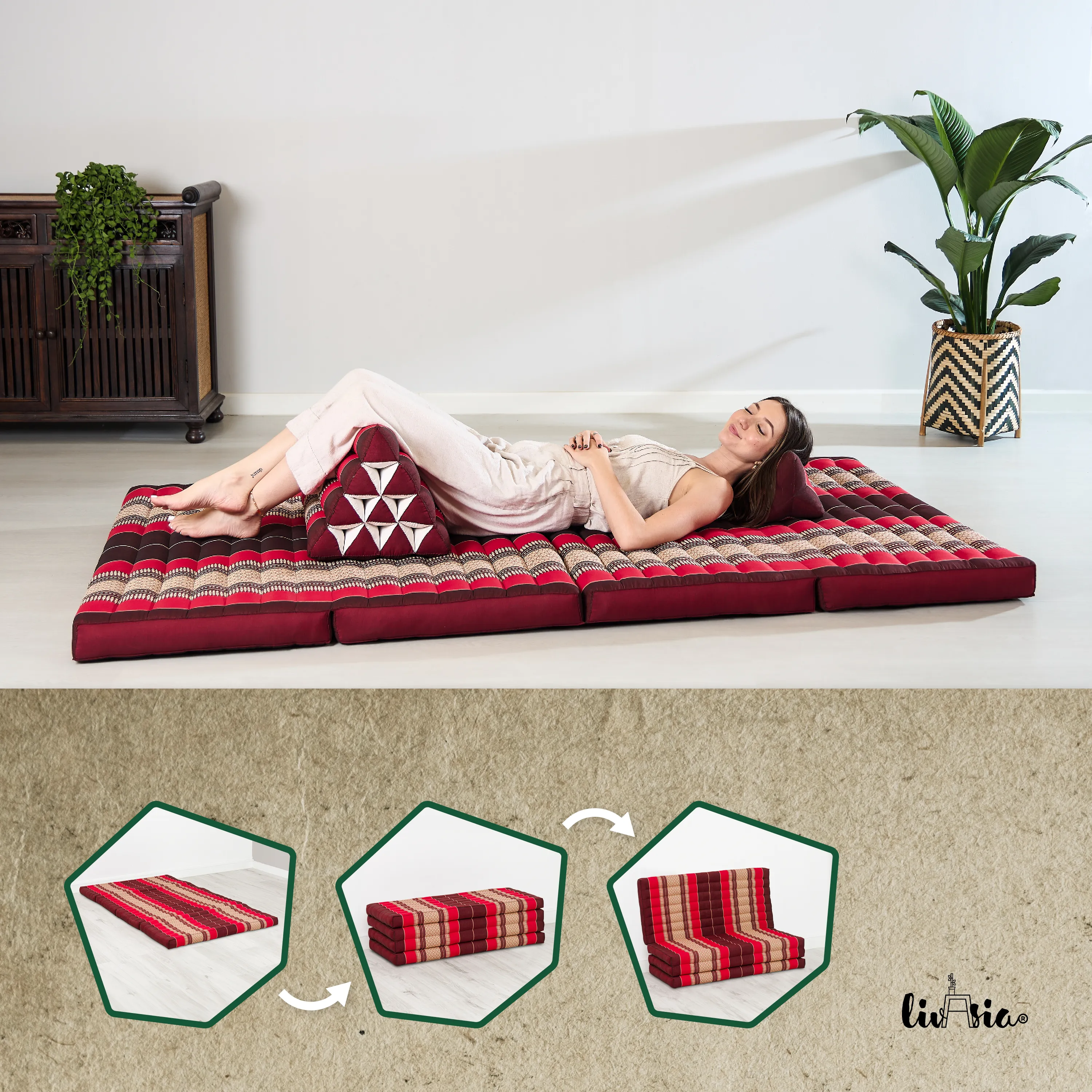 Kapok Folding Mattress, 110 cm wide, Classic