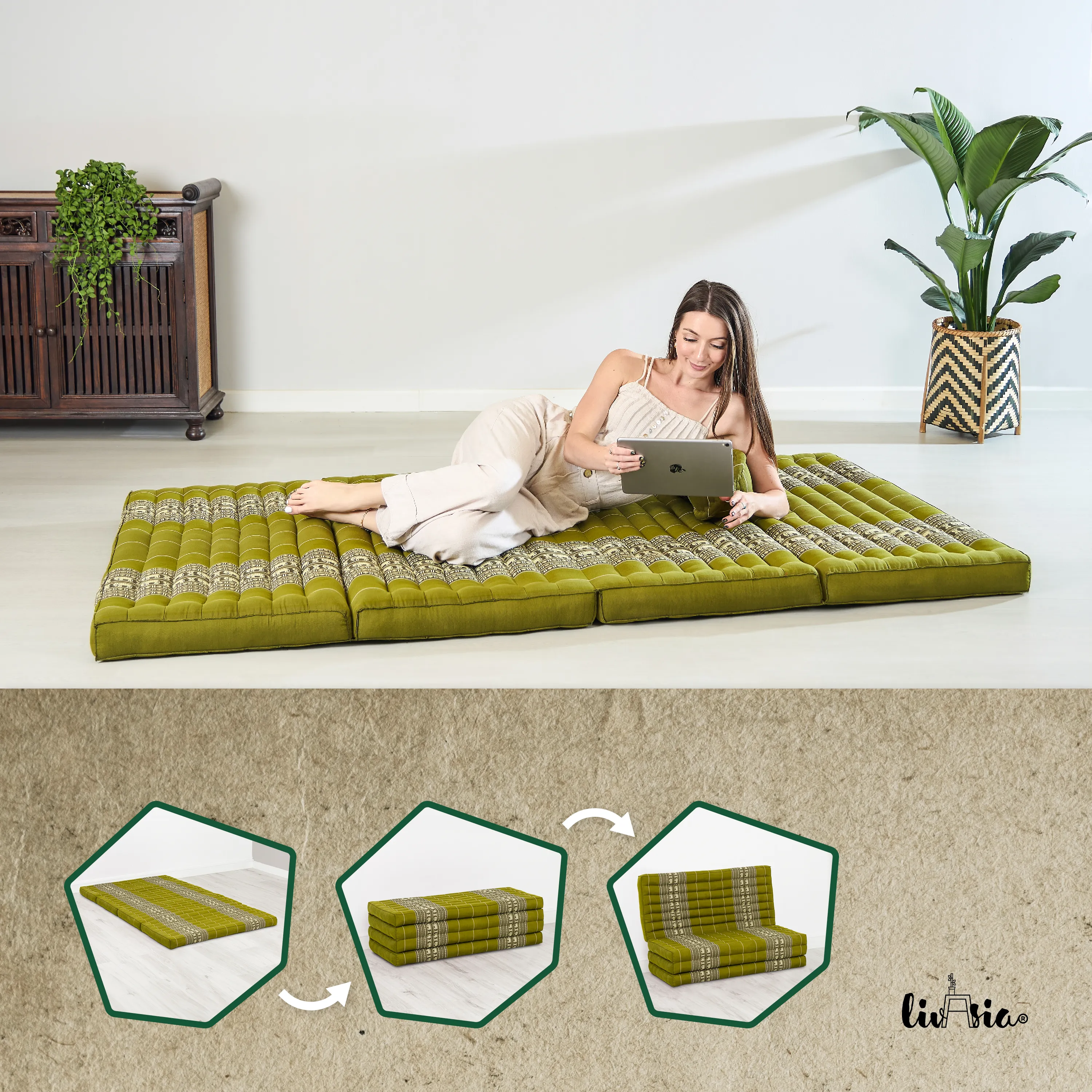 Kapok Folding Mattress, 110 cm wide, Classic