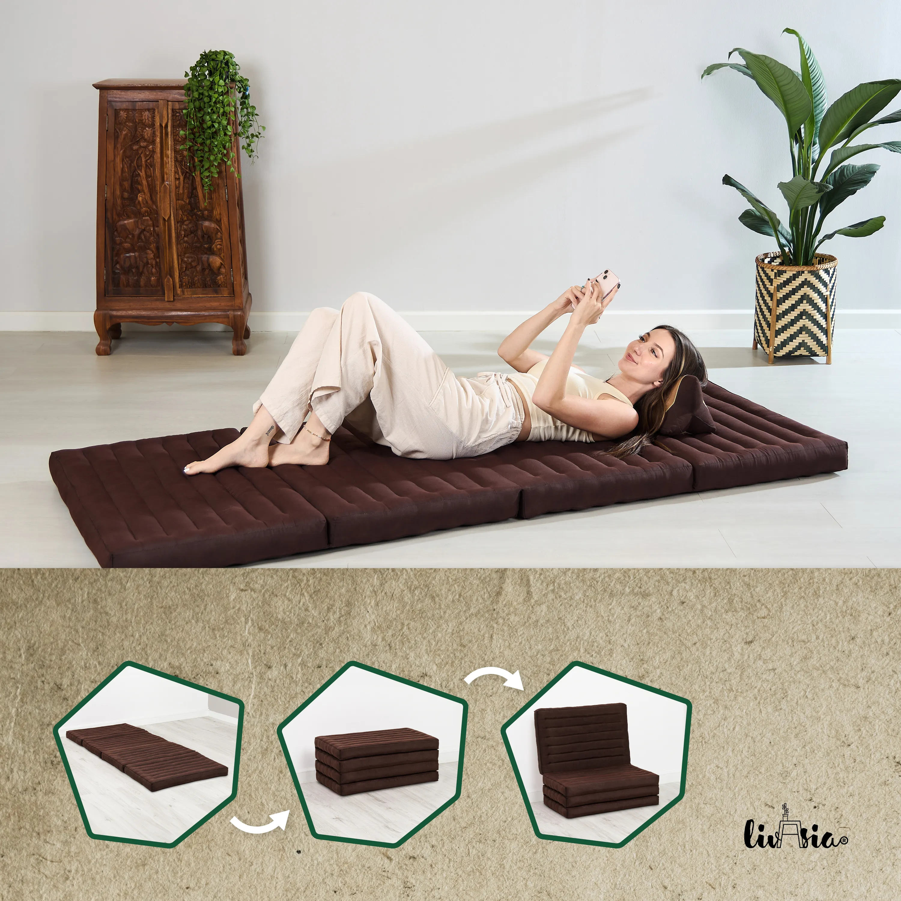 Kapok Folding Mattress, 80 cm wide, Basic
