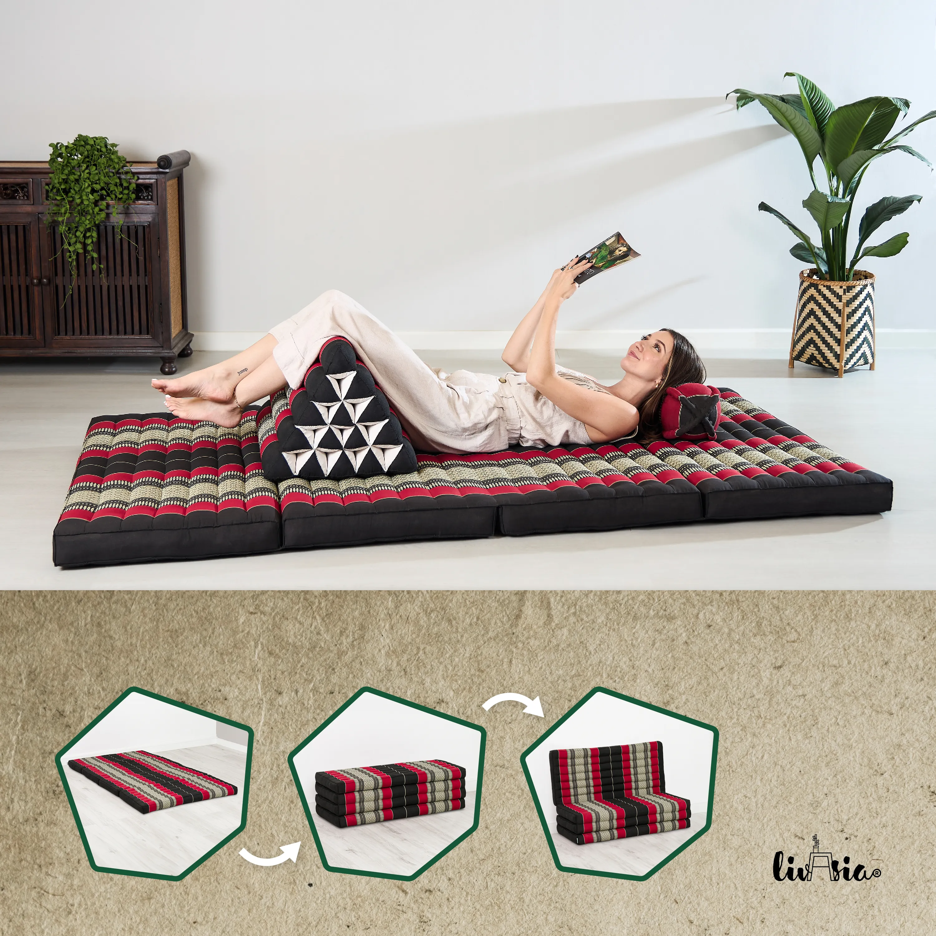 Kapok Folding Mattress, 110 cm wide, Classic