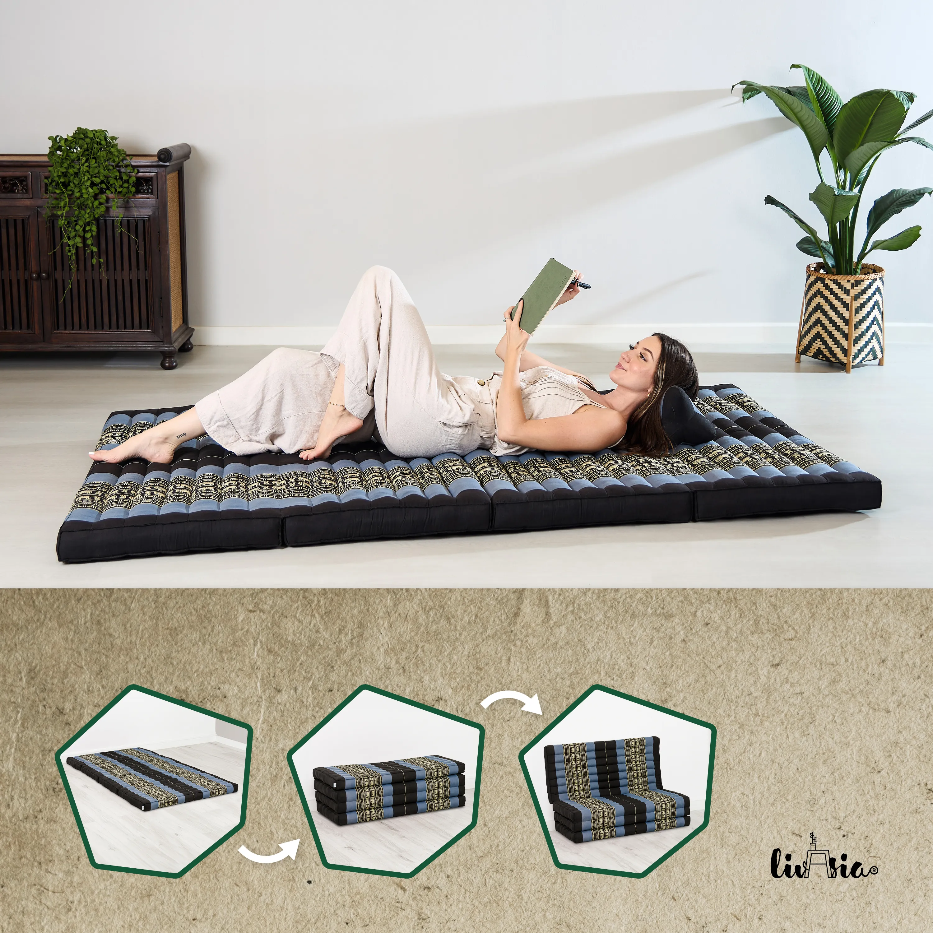 Kapok Folding Mattress, 110 cm wide, Classic