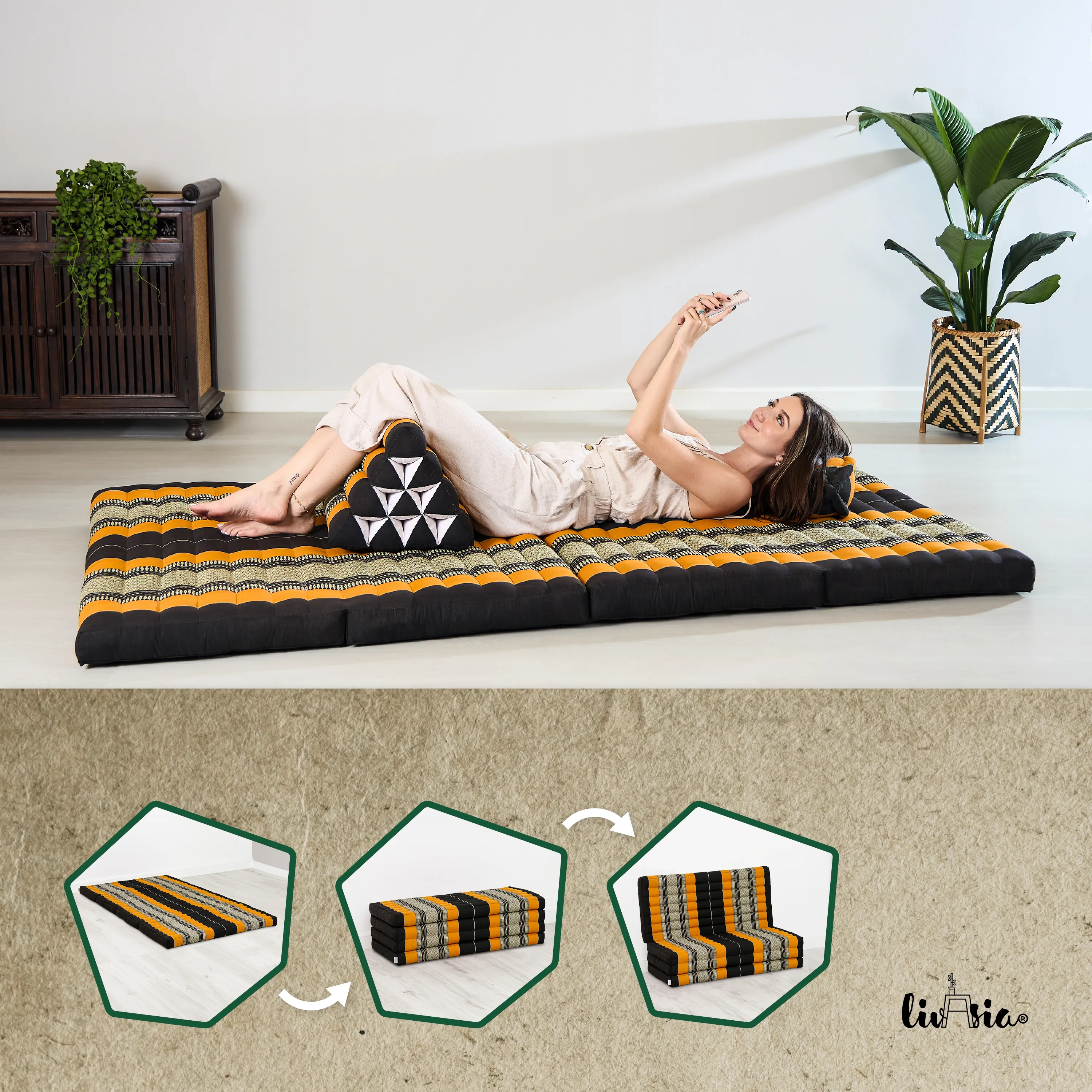 Kapok Folding Mattress, 110 cm wide, Classic