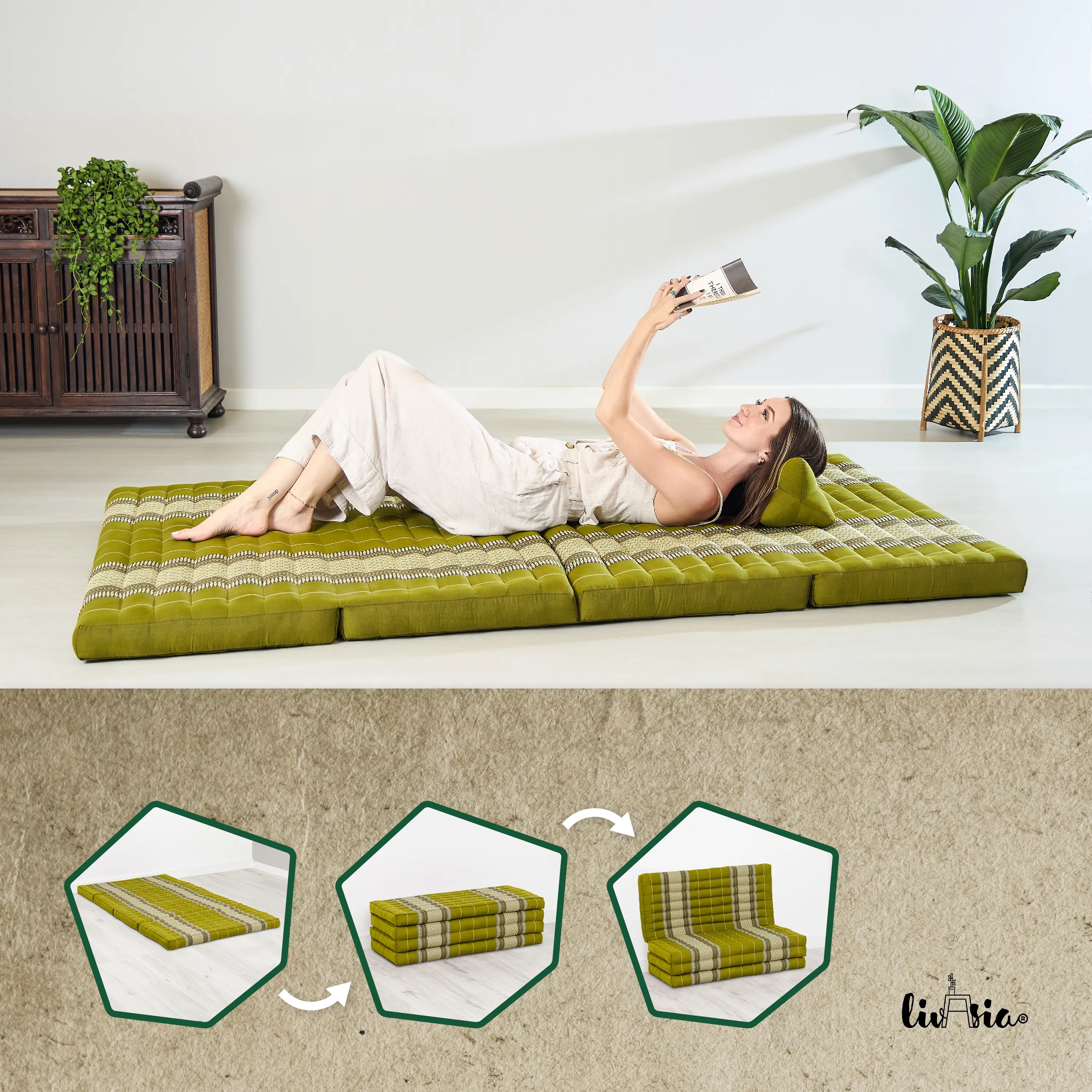 Kapok Folding Mattress, 110 cm wide, Classic