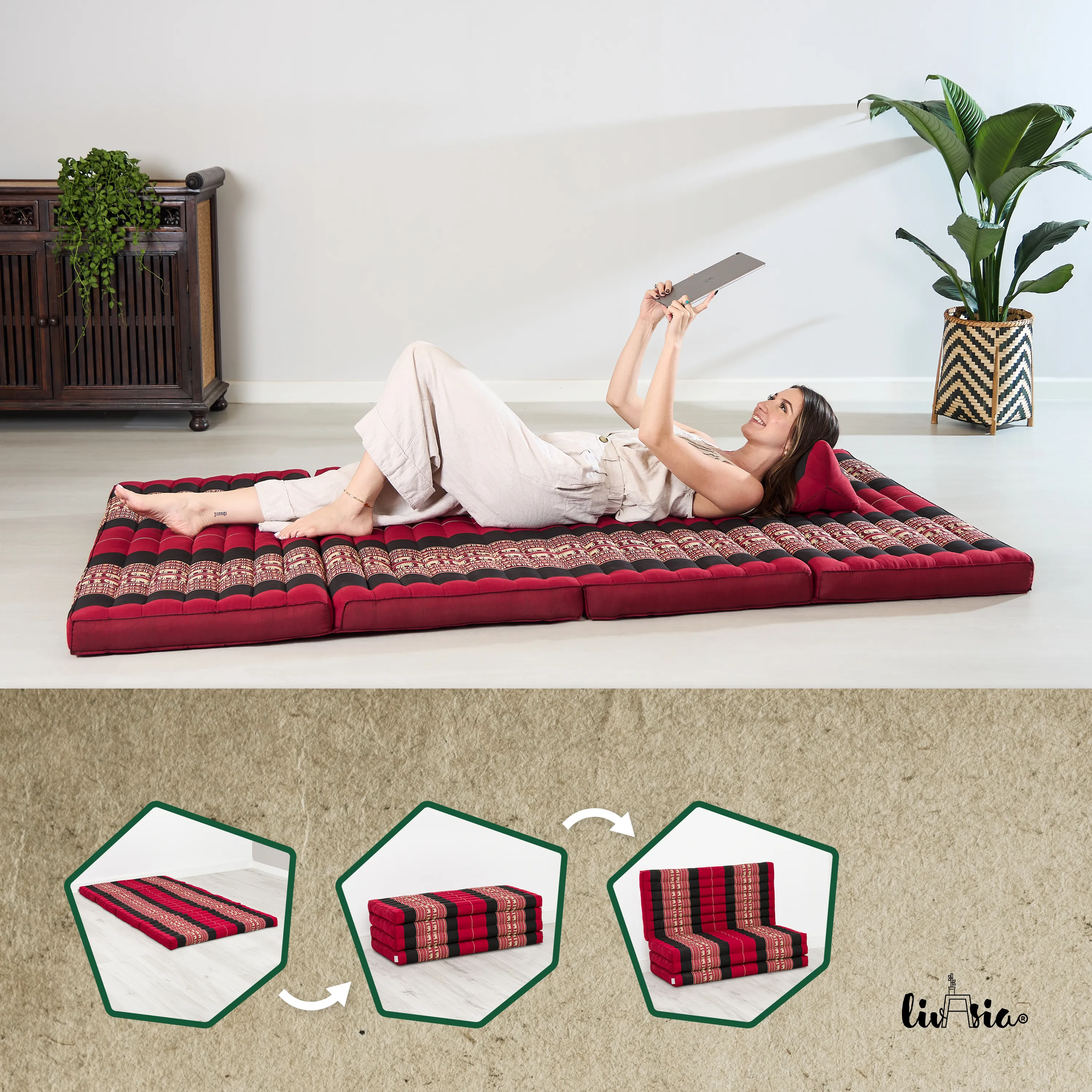 Kapok Folding Mattress, 110 cm wide, Classic