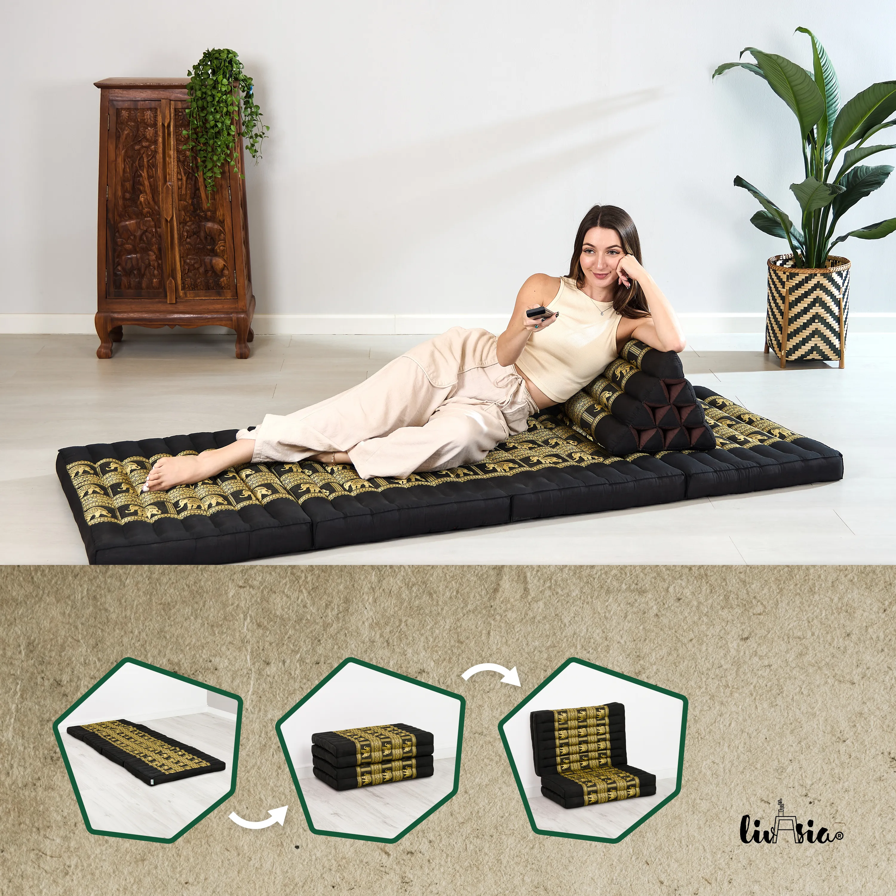 Kapok Folding Mattress, 80 cm wide, Deluxe